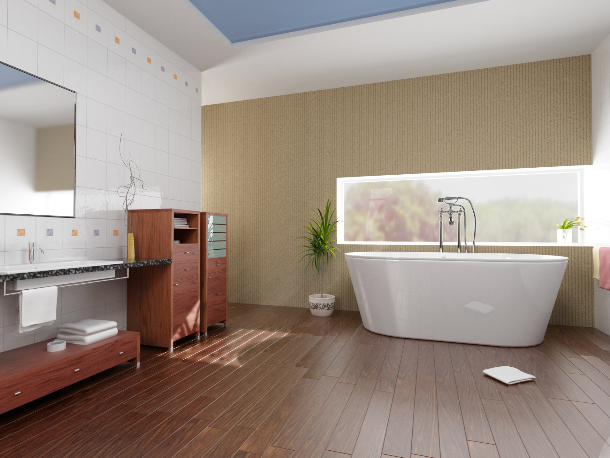 modern bathroom with a tub ( 3D rendering )